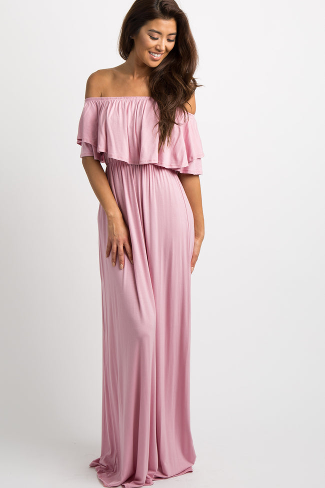 Light Pink Off Shoulder Ruffle Trim ...